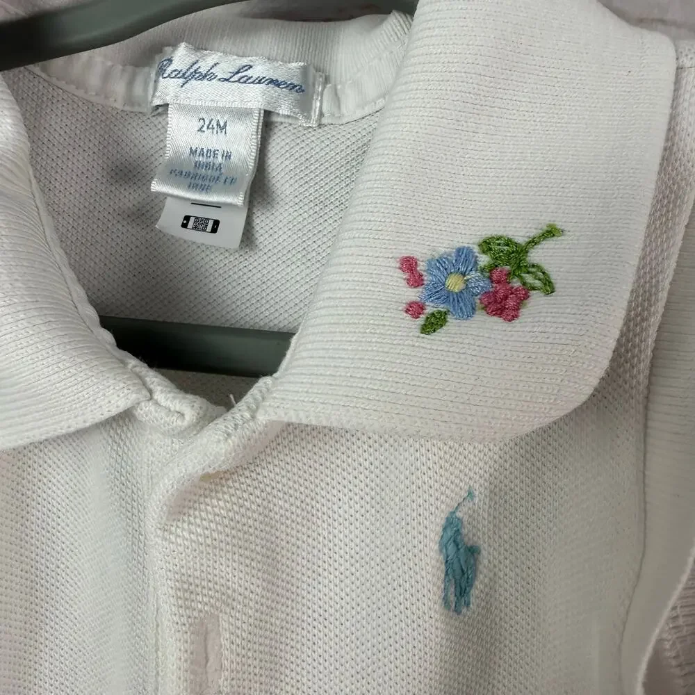ralph lauren baby embroidered pique polo romper‎ 24M